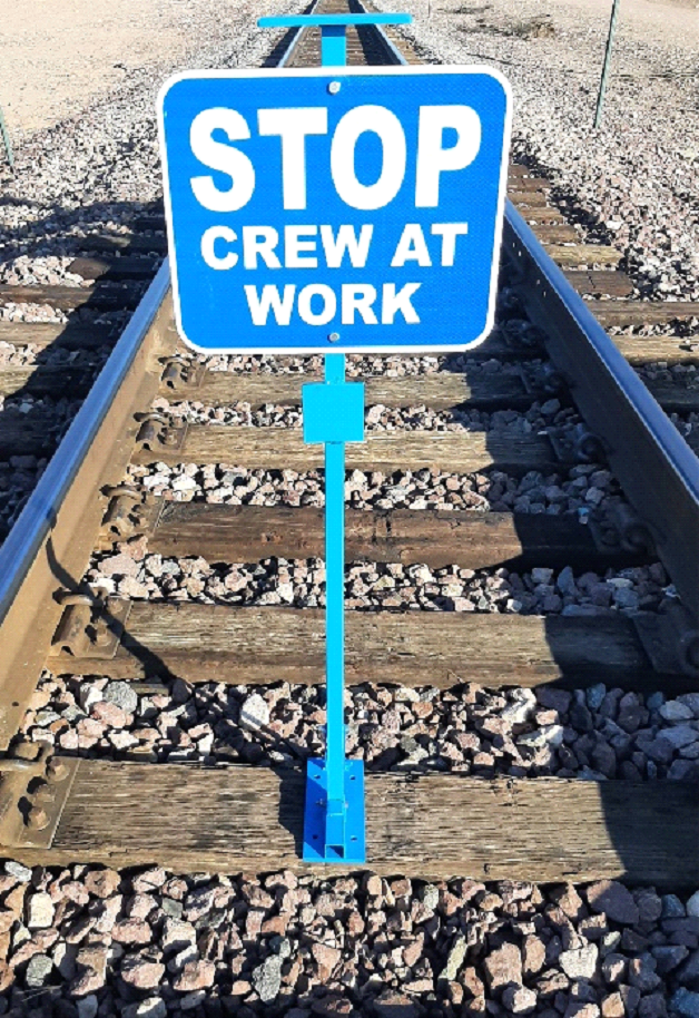 Rail-Tek's Blue Flag Stand with Sign